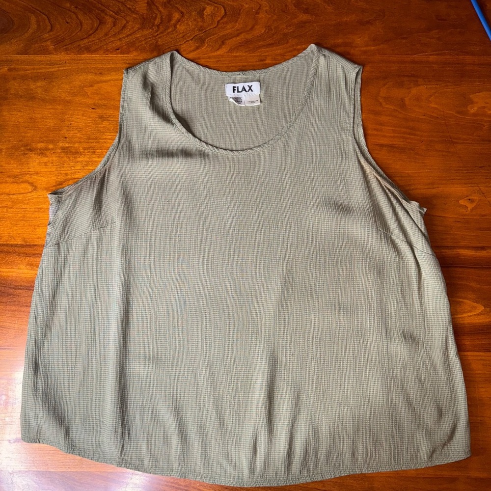 FLAX Tank Top Green Tan Rayon 1G Size 18-20 Loose Boxy Fit - Picture 3 of 9